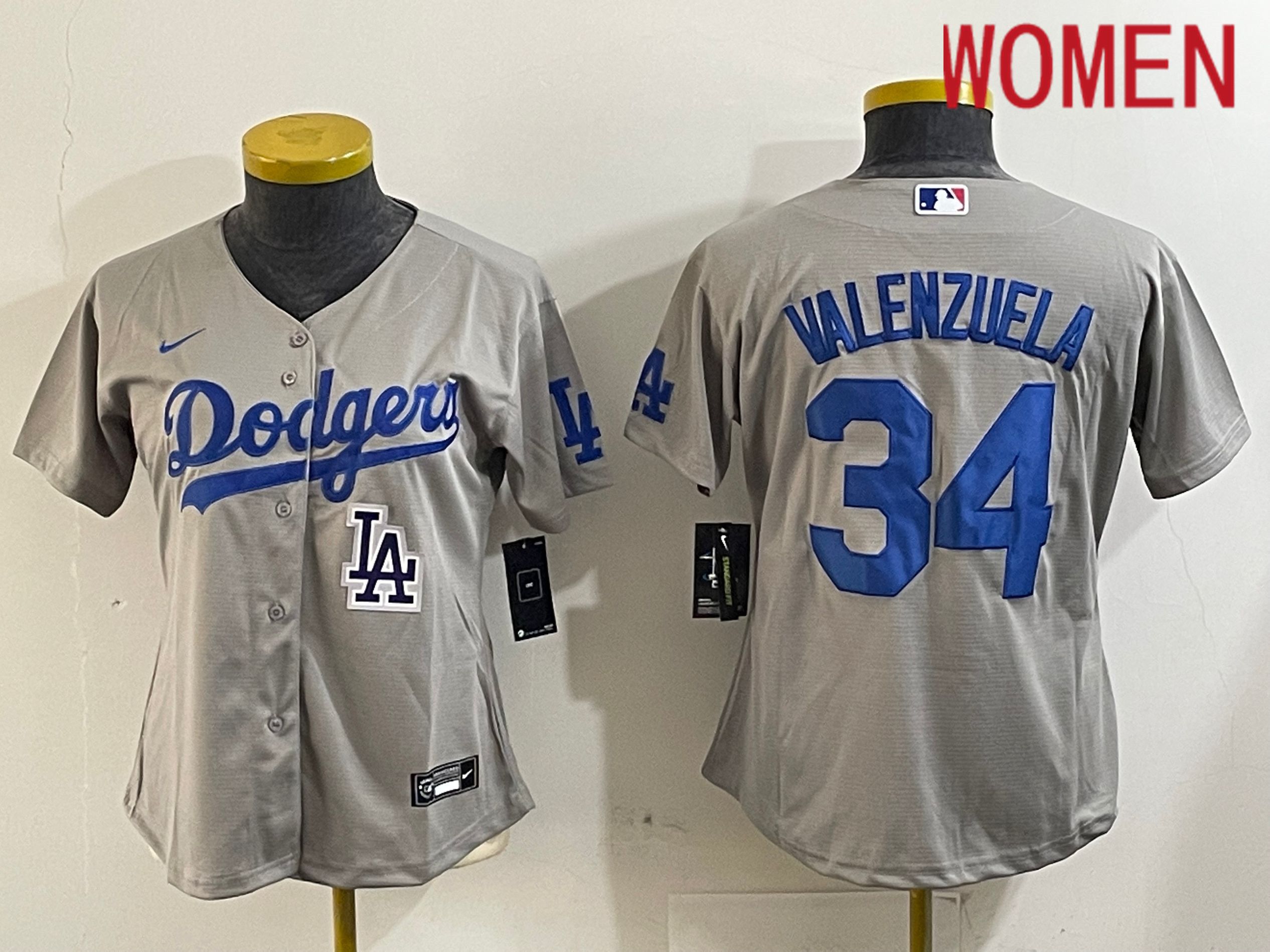 Women Los Angeles Dodgers 34 Valenzuela Grey Game 2024 Nike MLB Jersey style 12164